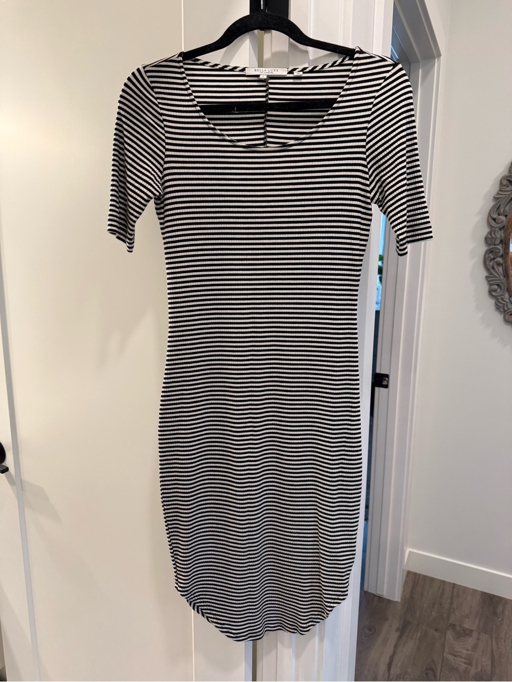 Ribbed Scoop Neck Black and White Stripe Dress